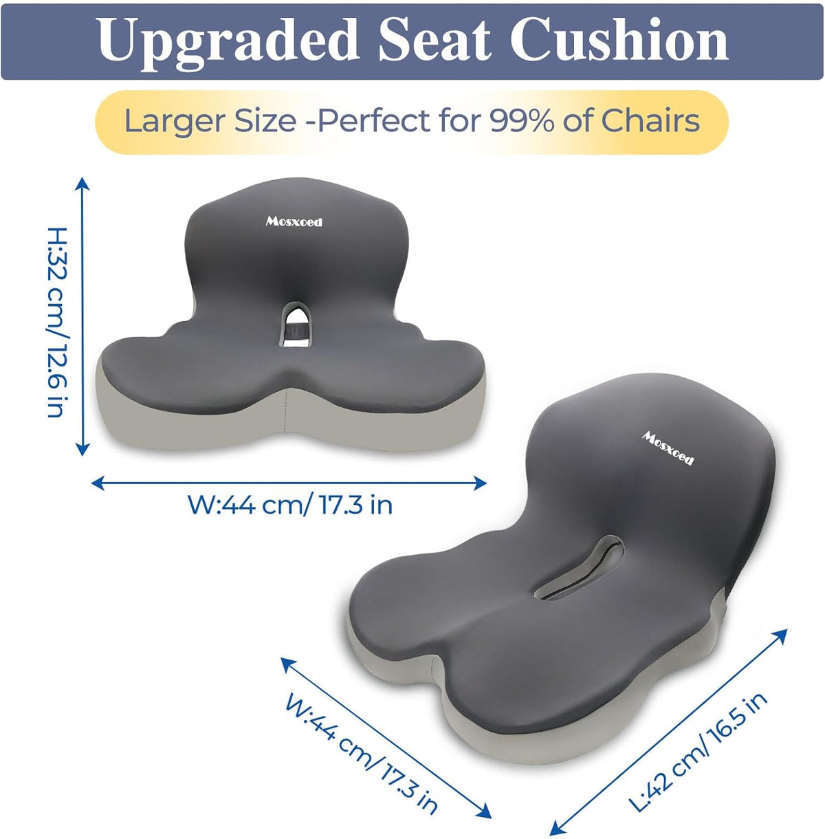 Memory Foam Seat Cushion for Sciatica & Back Pain Relief - Ergonomic Chair Pad with Adjustable Strap & Supportive Comfort Cover, Non-Slip for Car, Truck, Office Chair - Dark Gray&Light Gray
