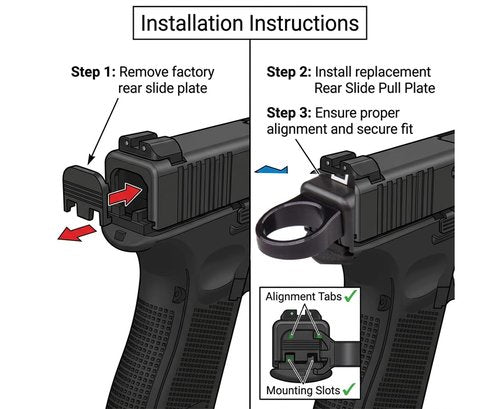 GOTICAL – Rear Slide Pull Plate for All Glock GEN 1-5 Model Slide Rack Assist Rear Plater Ring G17 19 22 23 32 (Black)