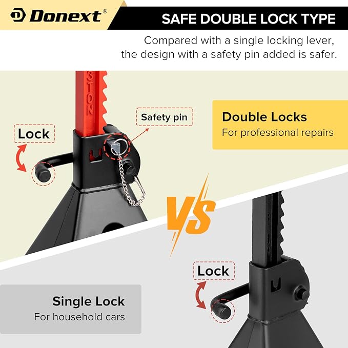 Donext Jack Stands 3 Ton (6,500 lb) Capacity Steel Double Locking, 1 Pair Black and Red Lifting Stand Adjustable Jack Stands