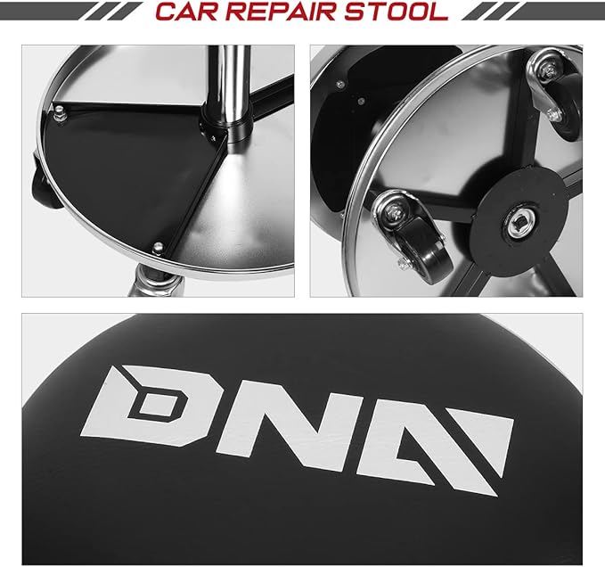 DNA MOTORING TOOLS-00191 Adjustable Height Pneumatic Mechanic Creeper Garage/Rolling Stool, Heavy Duty Roller Seat with Storage Tool Tray, Max Load 250 lbs