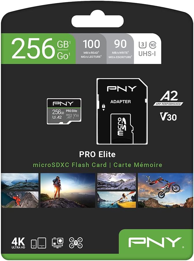 PNY P-SDU256V32100PRO-GE 256GB PRO Elite Class 10 U3 V30 microSDXC Flash Memory