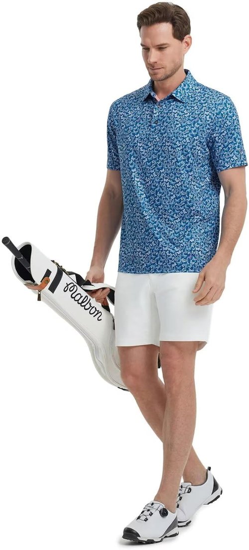 M MAELREG Men's Golf Shirt - Short Sleeve Dry Fit Polo with Moisture-Wicking Performance Patterns