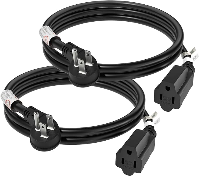 FIRMERST 1875W Flat Plug Extension Cord 3 Feet 14 AWG 15A Black, 2 Packs
