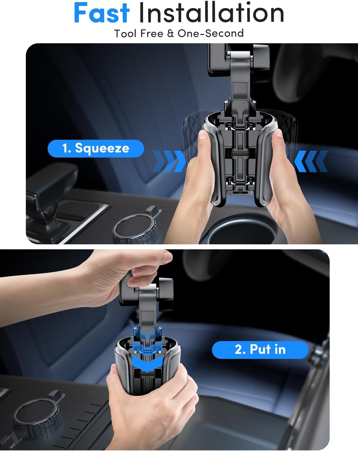ELWEY Car Cup Holder Phone Holder, 15" Height Phone Mount Fit 2.6-4.8" Car Cupholder, 360° Swiveling Phone Holders for Your Car Fits iPhone 17 16 Pro Max & 4.7-7" Cell Phones