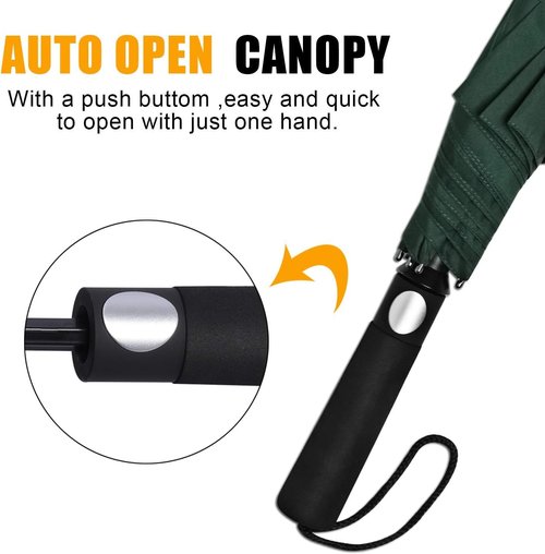 G4Free 62-Inch Portable Golf Umbrella - Large Windproof & Waterproof Double Canopy | Dark Green