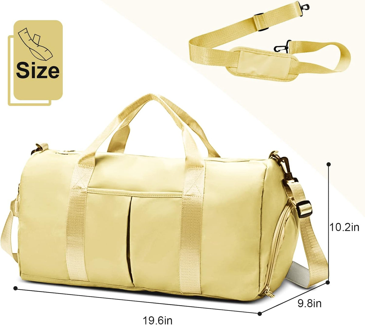 ZGWJ Sports Gym Bag - Waterproof Weekender with Wet Pocket & Shoe Compartment | Lightweight Beige