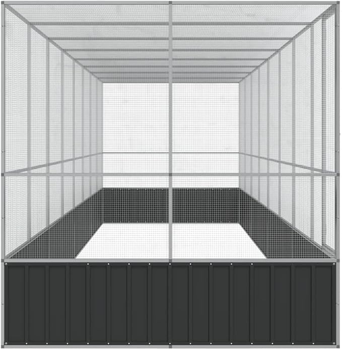 Large Metal Heavy Duty Walk-in Aviary Cage with Extension, Ample Activity Space Bird Cage with Lockable Door Also for Chickens and Rabbits, Silver 327.6"x81.5"x83.5" Steel,-414