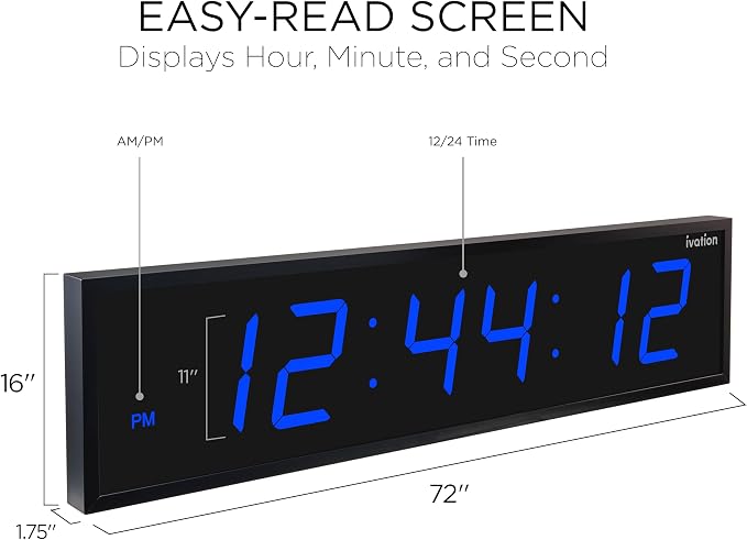 Ivation Huge Oversized 72" Large Digital LED Clock | Big Digital Clock