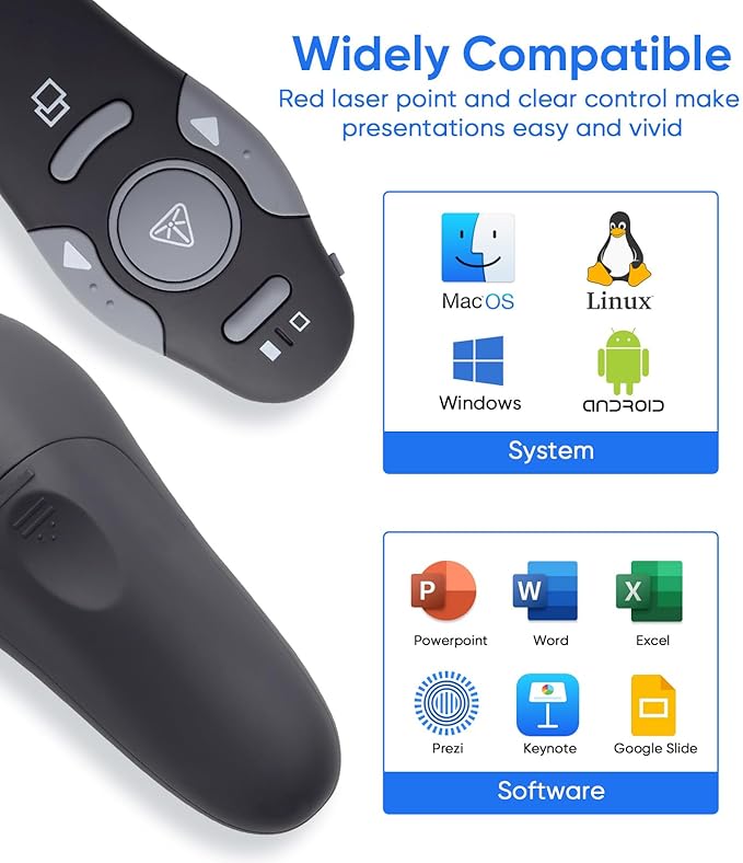 Presenter Clicker for PowerPoint Presentations, USB Wireless PPT Remote Clicker