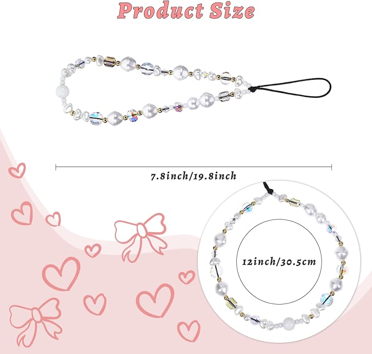 Pink Beaded Phone Wrist Straps, Y2K Phone Case Charms Camera Charm Strap