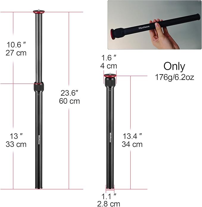 MINIFOCUS Tripod Extension, 2 Section Center Columns, 23.4" Alloy Aluminum