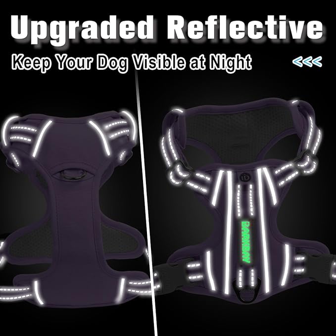 BARKBAY Dog Harness No Pull Oxford with ID Tag Pocket - Heavy Duty, Reflective, Easy Control for Large Dogs(Violet Purple Oxford,XL)