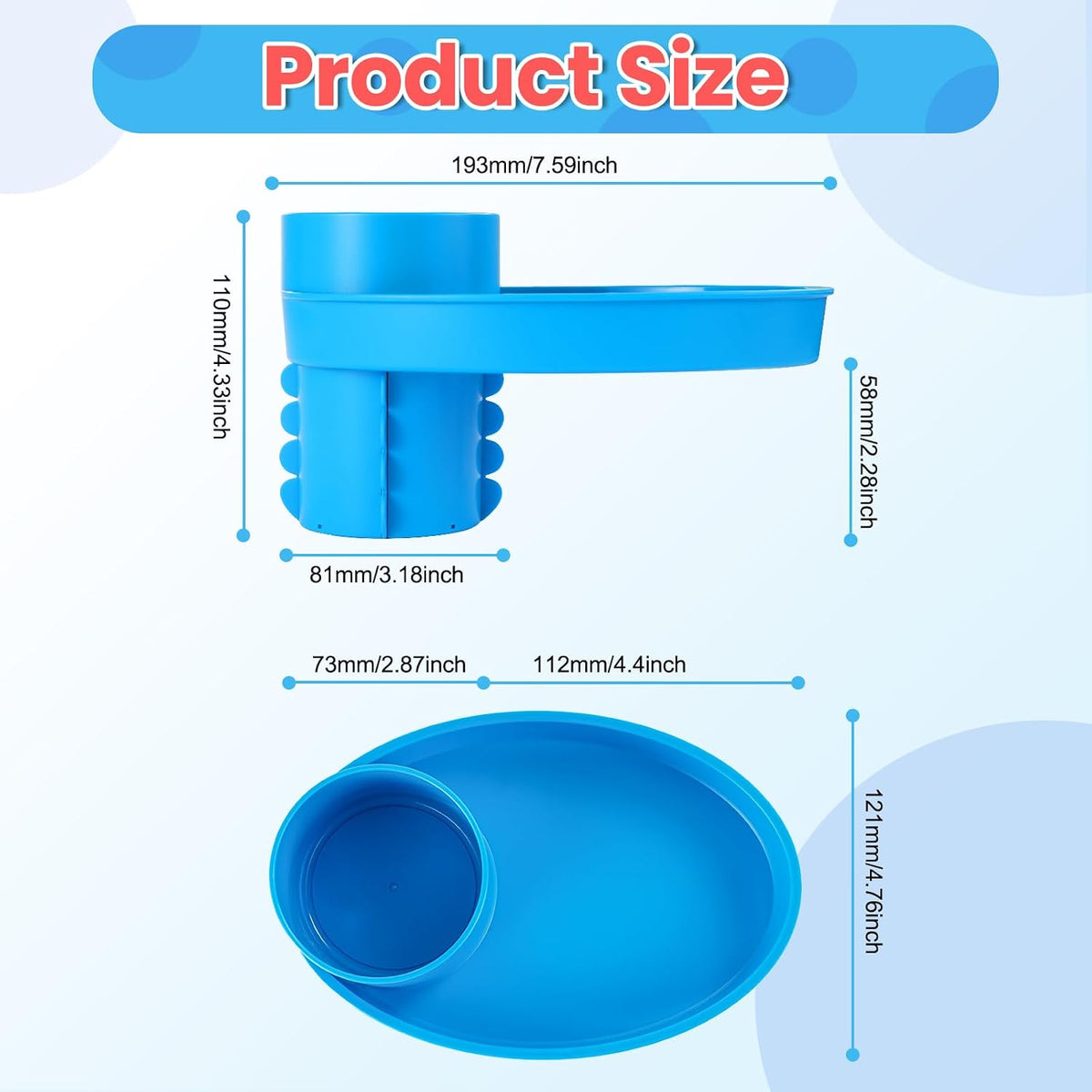 Car Seat Snack Tray Cup Holder 2.5-2.8in Travel Table Road Trip