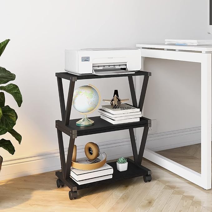 VEDECASA Retro Desktop Printer Stand 2 Double Tiers Wood Printer Shelf Modern