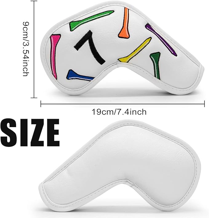 Golf Iron Head Covers 9/10pcs Leather Golf Club Covers for Iron with Magic Tape Fit Most Brand(Colorful Tee/10pcs)