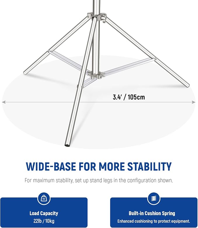 NEEWER 9.2ft/2.8m Stainless Steel Light Stand, Spring Cushioned Heavy Duty