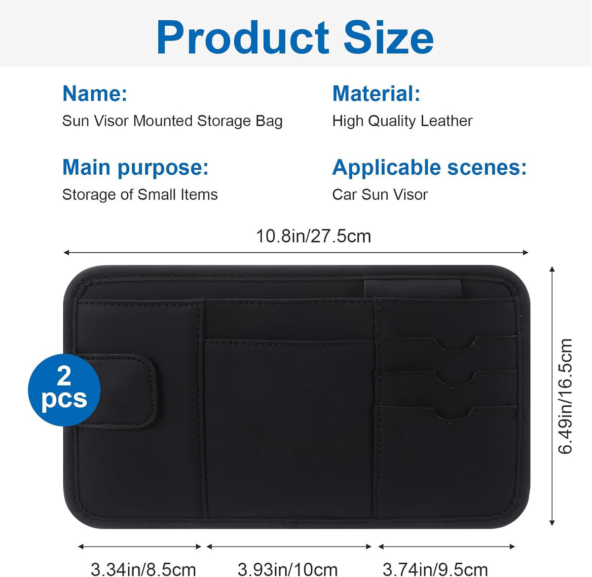 2 Pcs Car Sun Visor Multi-Pocket Organizer, Pu Leather Car Visor Organizer