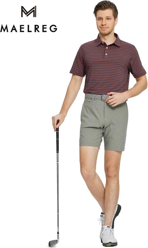 M MAELREG Golf Shirts for Men - Short Sleeve Performance Polo | Moisture-Wicking Striped Design