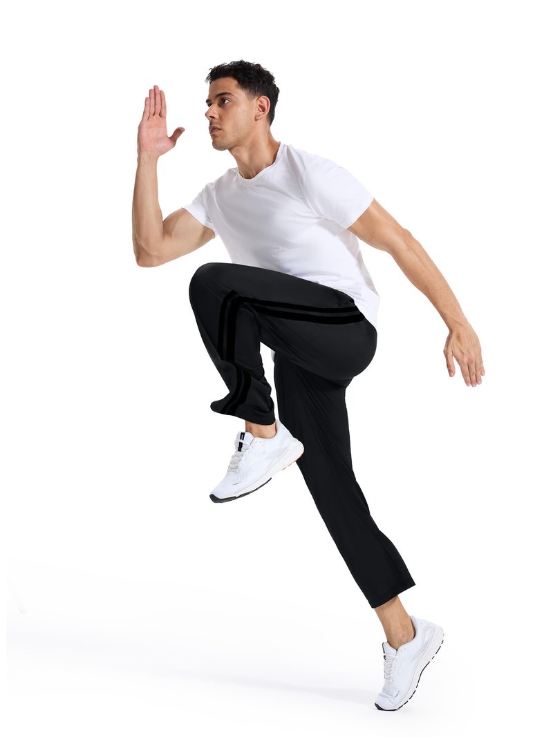 Tallemon Men's 34" Long Inseam Track Pants Warm-up Sweatpants Open Hem Tracksuit Bottoms for Lounge Travel, Black/Black, M