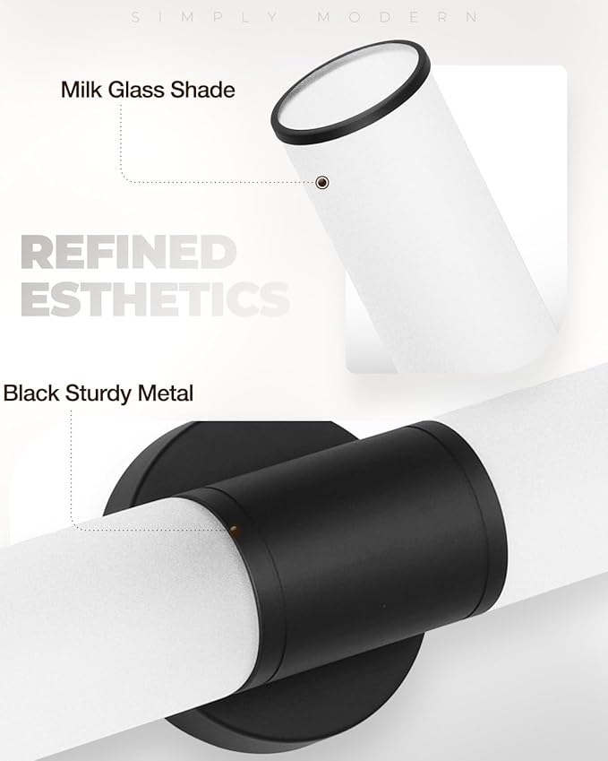 2-Light Bathroom Vanity Lighting Fixture, Black Wall Sconce with Opal White Glass, E26 Stocket Indoor Wall Lamp, Modern Mirror Light. 2 Pack
