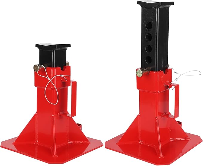 Heavy Duty Car Jack Stand, Pin Type Adjustable Height Automotive Jack Stands with Lock, 22 Ton (44,000 lb) Capacity, Red, 1 Pair