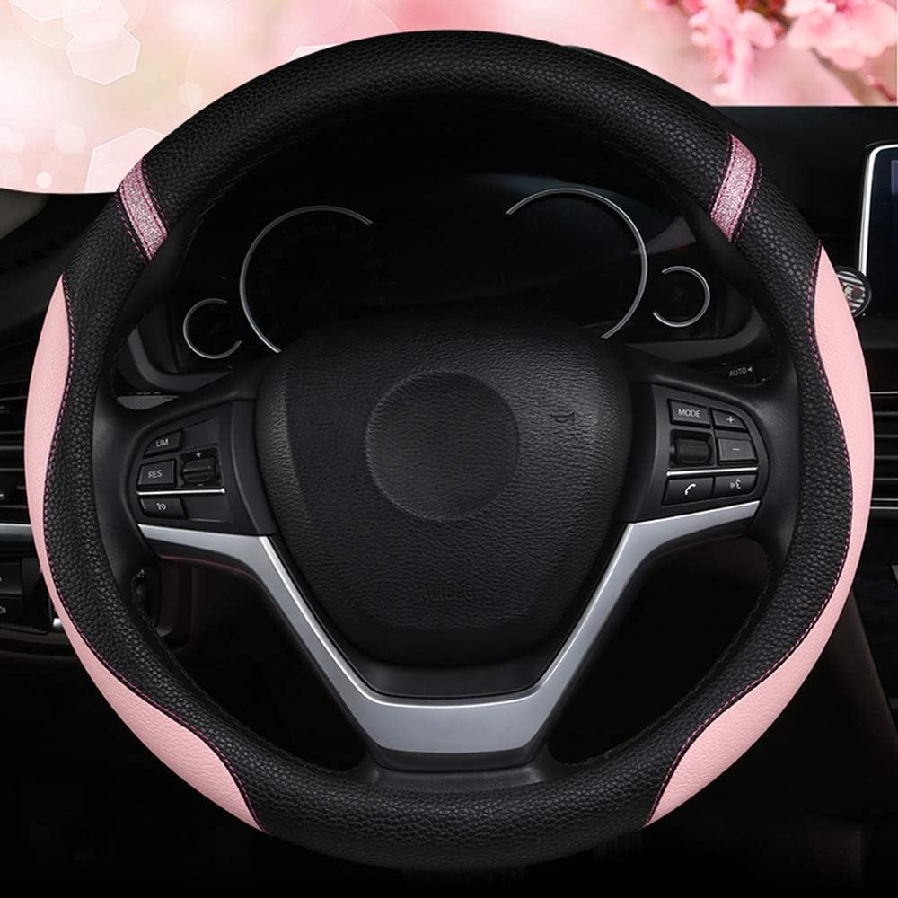Cxtiy Steering Wheel Cover for Women Leather Universal Steering Wheel Covers for Car 15 inch (Pink)