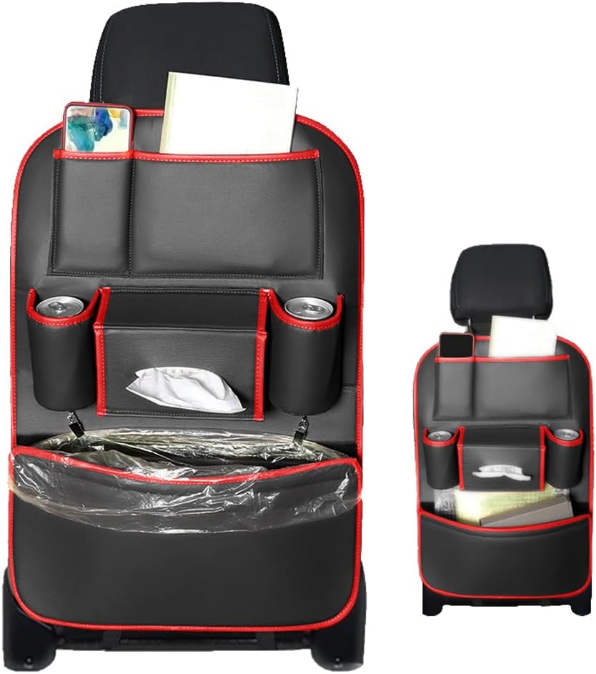 1PCS Car Backseat Organizer Seat Back Protectors Kick Mats, PU Leather Car Storage Organizer Hanging Bag with Car Tissue Holder Kids Toys Storage Car Accessories (Beige)