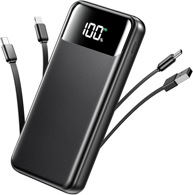 Portable Charger, 50000mAh Power Bank with Built in Cables, 22.5W Fast Charging Battery Pack, Portable Phone Charger for Travel Camping Essential,PowerBank Compatible with iPhone 17/16/15/14-Dark