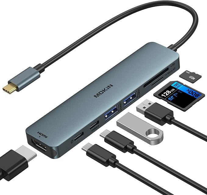 USB C Hub HDMI Adapter for MacBook Pro/Air, MOKiN 7 in 1 USB C Dongle