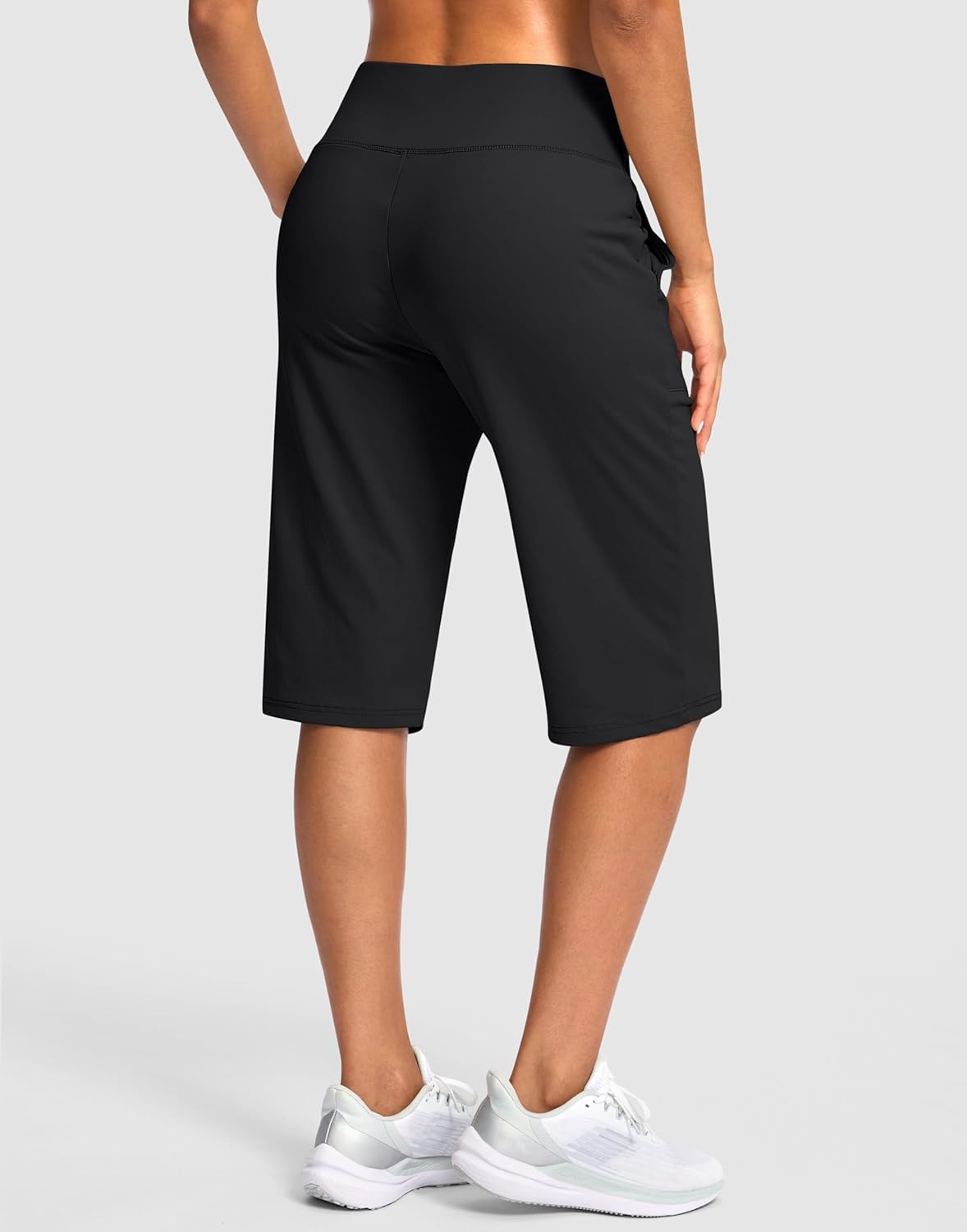 SANTINY Women's Knee-Length Bermuda Shorts - High-Waisted, Stretchy with Pockets | Perfect for Summer Casual Wear