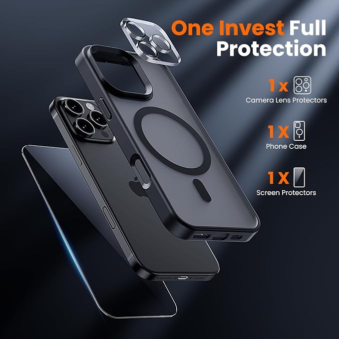 toushion Case for iPhone 16 Pro Matte Black | 3 in 1,