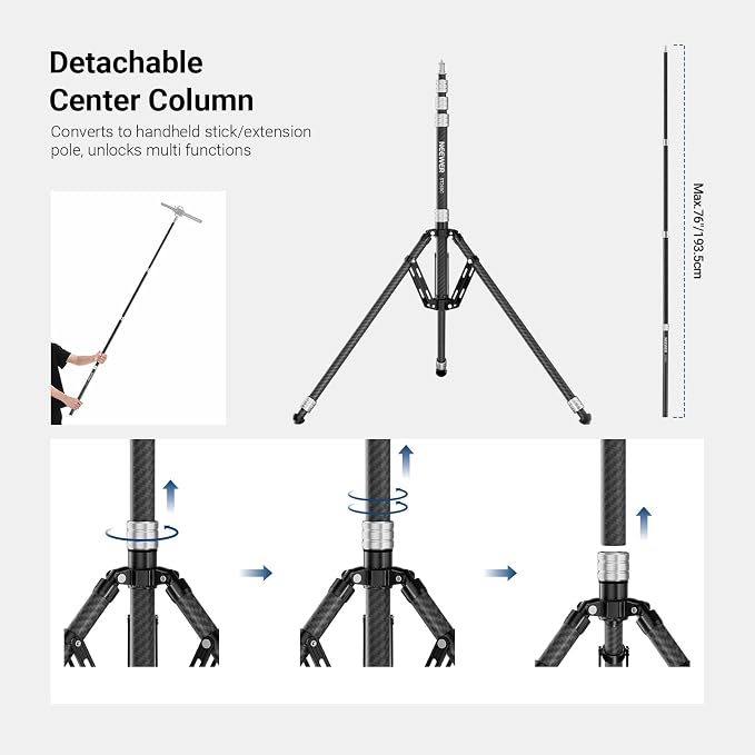 NEEWER Carbon Fiber Tripod Stand w Reversible Legs, 6.6lb/3kg Max Load