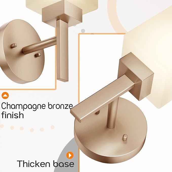 Bathroom Vanity Light Fixture with White Frosted Glass, Champagne Bronze Wall Lamp Over Mirror for Bedroom, Living Room, Washroom Porch T002CPG-L1