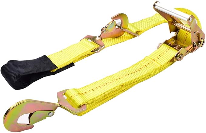 Stay There Axle Tie Down Combo Strap with Snap Hook Ratchet - 2 Inch x 114 Inch - 4 Pack - Classic Yellow - 10000lb Guaranteed Break Strength