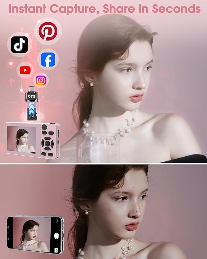Digital Camera with Front Rear Lens, Autofocus 64MP 4K Camera
