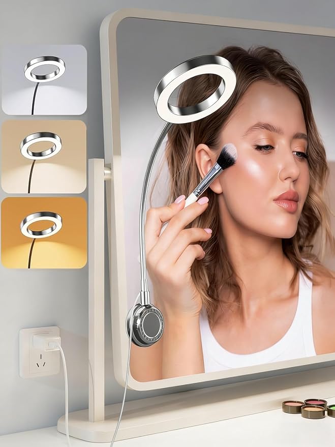 Suction Cup LED Vantiy Lights for Mirror, Flexible Gooseneck Stick on Selfie