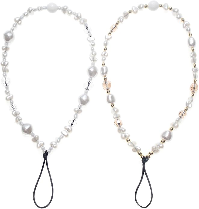 CMVFYL Beaded Camera Wrist Strap, Cute Phone Charms Strap, Pearl Bracelet Wrist