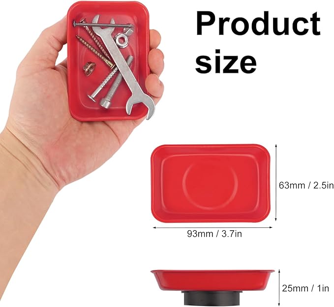 15 PCS Rectangle Magnetic Parts Trays, 3.7X2.5x1Inch, Red Magnet Tool Tray, Magnetic Parts Tray, Red, by GENHAKON