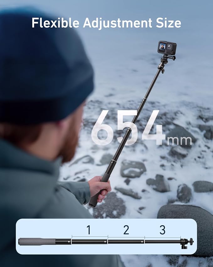 TELESIN 360° Waterproof Selfie Stick 25.75"w Hand Strap Underwater Dive Diving