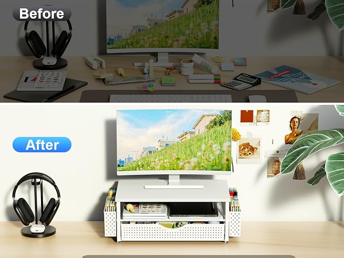 Spacrea Desk Organizer and Accessories, Computer Monitor Stand Riser
