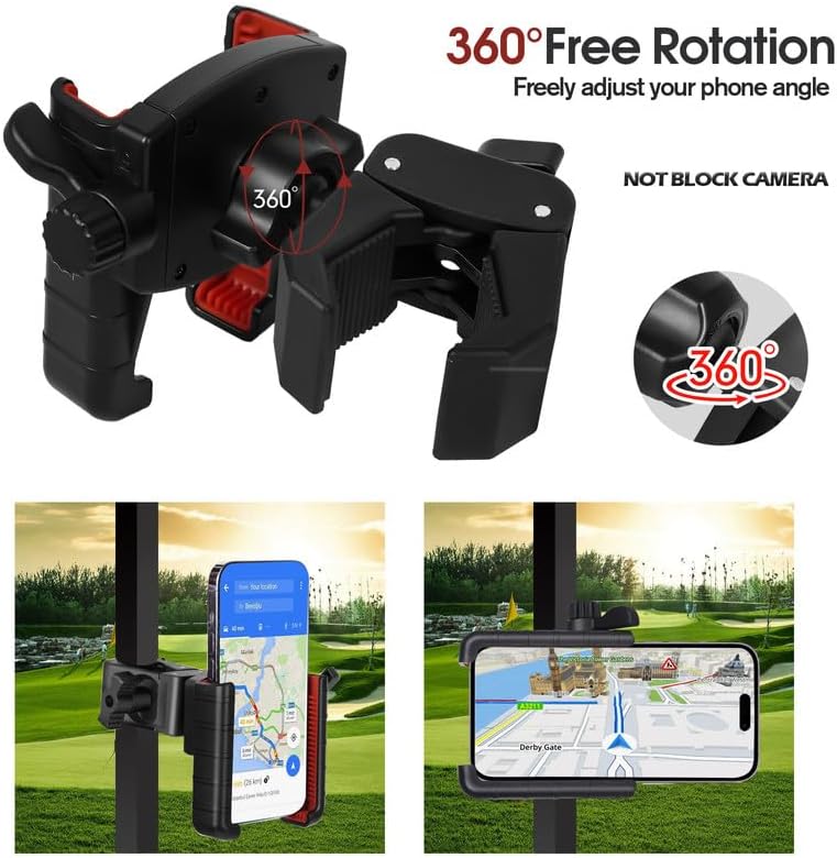Upgraded Golf Cart Phone Mount Holder Compatible with EZGO/Club Car/Yamaha, [Big Phones & Thick Cases Friendly] Universal Phone Holder Compatible with iPhone/Galaxy/Google Pixel, All Smartphones