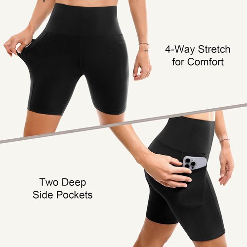 Leafigure Biker Shorts for Women - High Waisted with Pockets | 2 Pack Yoga & Workout Shorts