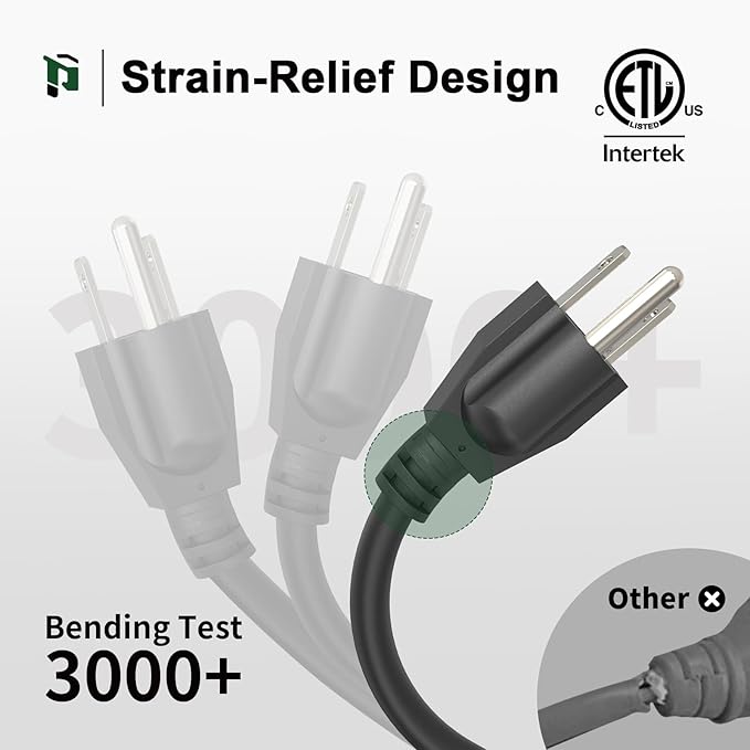 PLUGTUL Extension Cord 20 FT, 16/3 Outdoor Extension Cord Waterproof, Heavy Duty 3 Prong Extension Cord Black, 13A 1625W SJTW, ETL Listed, Great for Garden and Home