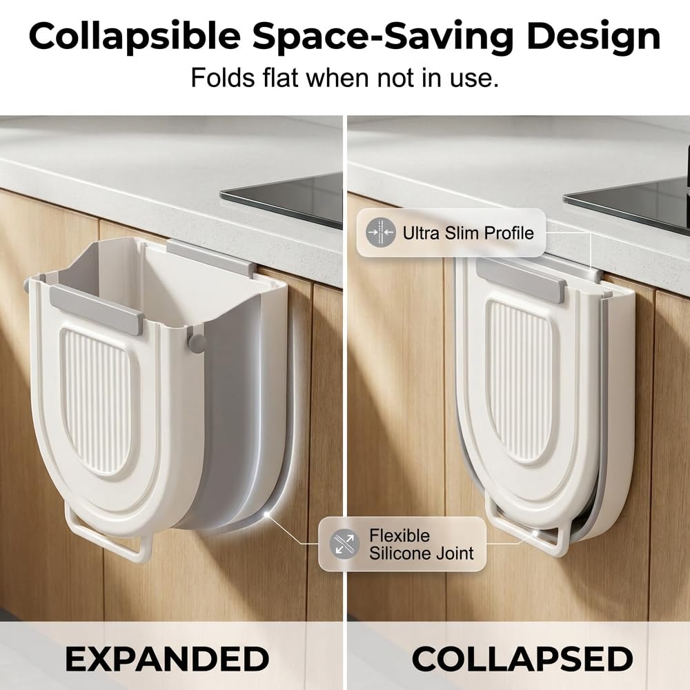 Multipurpose Hanging Collapsible Trash Can，Gray：8.5*8.7*4.9in-1.84Gal