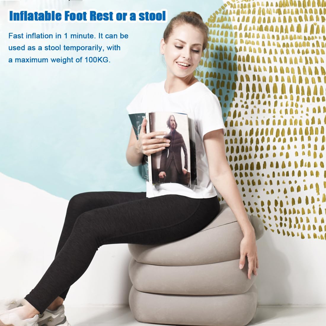 Inflatable Foot Rest for Air Travel,Airplane Travel Foot Rest Adjustable Height,Car/Airplane,Footrest Pillow with Pump for Office,Airplane,Train,Cars,Home