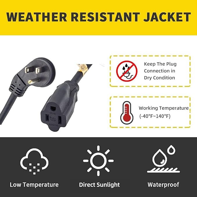 Flat Plug Indoor Extension Cord, UL Certified, 16 Gauge 3FT Black 3 Prong Heavy Duty, 16/3 SJTW 13A Power Cord for Lights, Appliances, Home