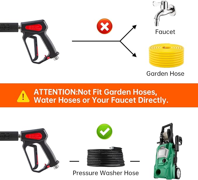 AURORA CAR Pressure Washer Gun, 4000PSI High Pressure Washer Gun with Replacement Wand Extension, Power Washer Gun with 3/8'' Quick Plug, M22-14mm/15mm Fittings, 5 Nozzle Tips, 40 Inch