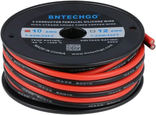 BNTECHGO 10 Gauge Silicone Wire Spool - Flexible Red & Black 25ft High-Temperature 600V Cable for LED Strips