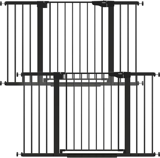 Cumbor 2 Pack 29.7"-51.5" Extra Wide Baby Gate for Stairs, Easy Wall Through Dog Gates for Doorways, Pressure Mounted Pet Gate Indoor, Safety Auto-Close Child Gate for Kids with 4 Wall Cups, Black