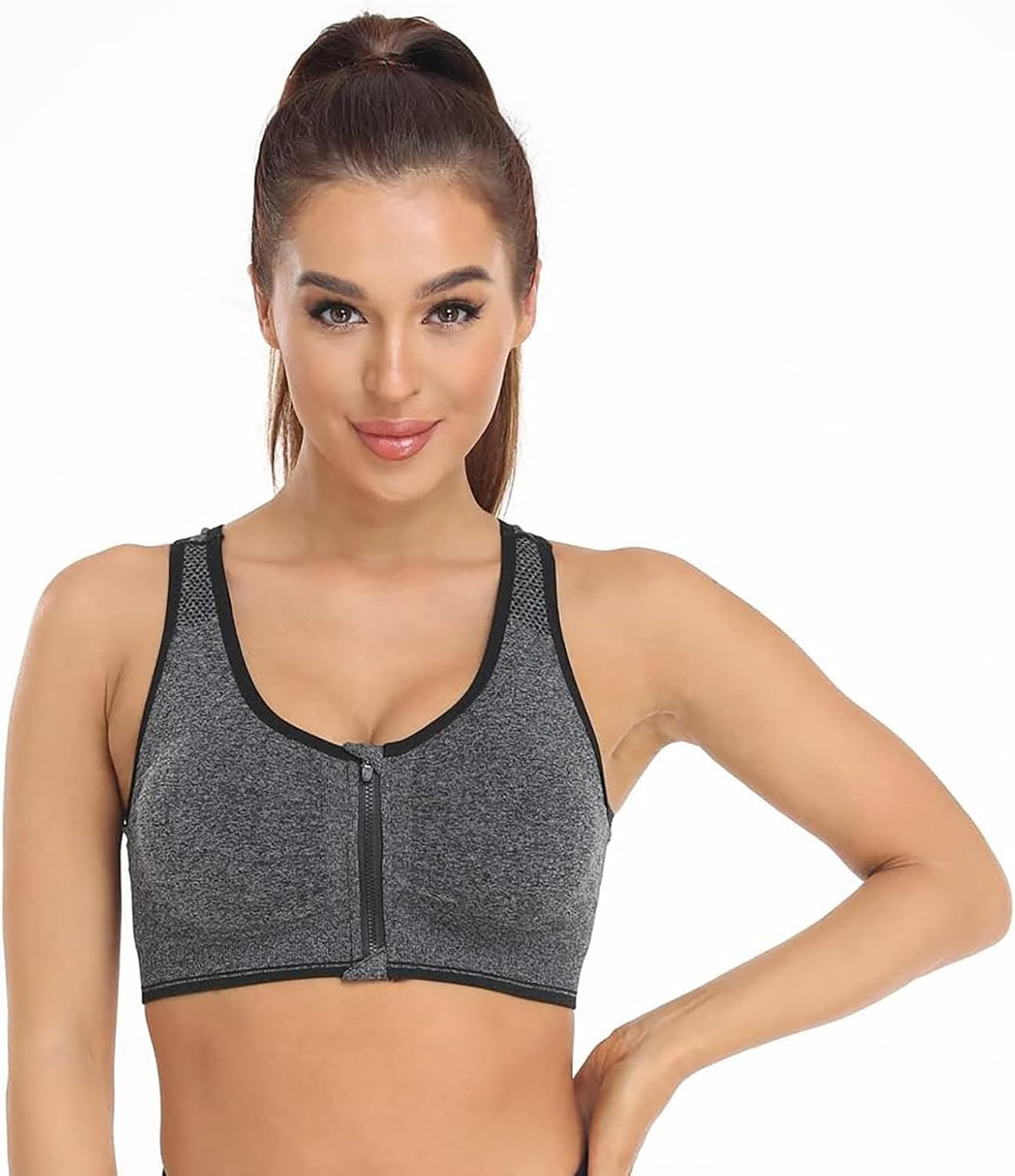 Skiennix Women's Zip Front Sports Bra - Wireless Comfort for Post-Surgery & Yoga | Activewear